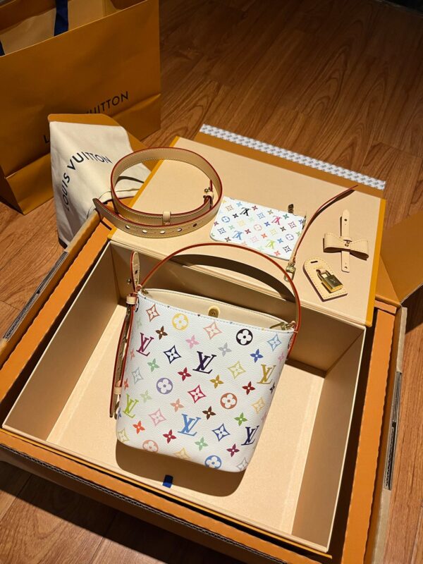 Luxury Element Chic White Artisan Shoulder Bag with Vibrant Color Patterns and Premium Leather Accents LV04
