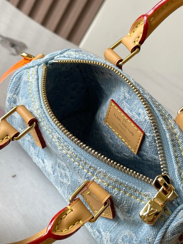 Nano Speedy Denim Bag | Vintage Washed Blue | Adjustable Crossbody