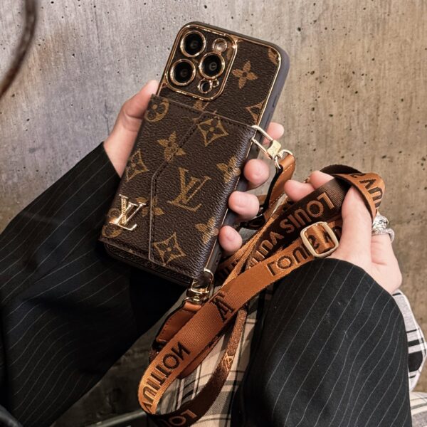 Monogram iPhone Case With Wallet And Strap Brown Big Printing-XFQ240329-GTOCASE
