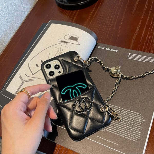 CC iPhone Case With Card Holder And Strap Black -ZPL240506-GTOCASE