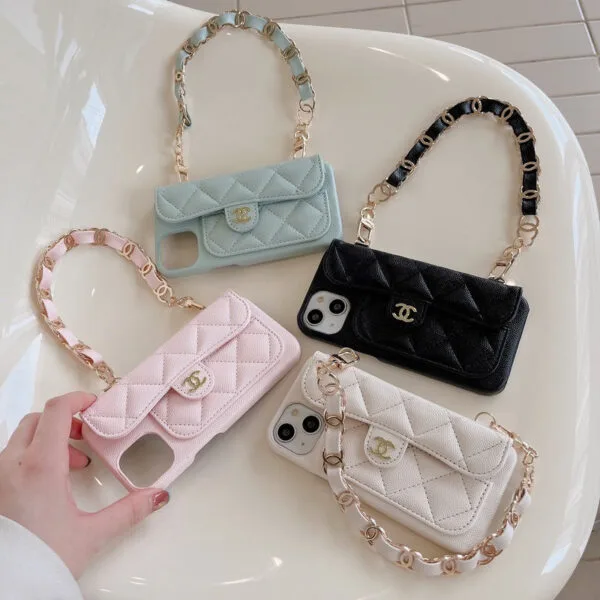 CC iPhone Case With Card Holder And Strap Pink -SLK240104-GTOCASE