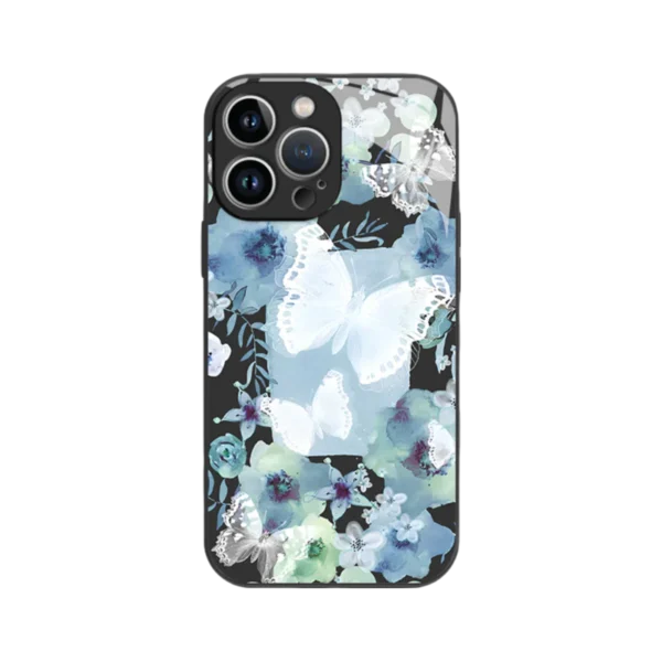 Y2K Aesthetic Butterfly iPhone Case - Ink Wash Glass Back, Anti-Fingerprint & Camera Protection