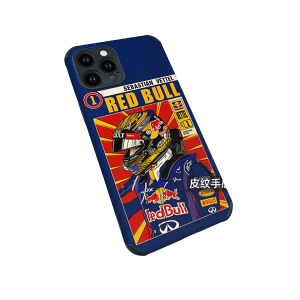 iPhone 16 Pro Max Case - Red Bull  Series III PU Leather Grip Cover, Anti-Slip Full Wrap Vettel Series III