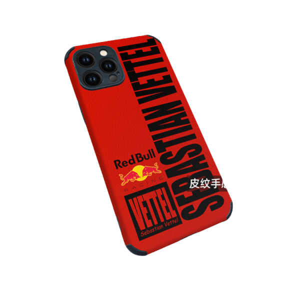 iPhone 16 Pro Max Case - Red Bull  Series  IV PU Leather Grip Cover, Anti-Slip Full Wrap Vettel Series III