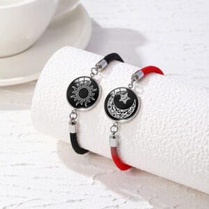 Durable stainless steel couple bracelet with romantic glow-in-dark sun moon design, perfect Valentine's Day gift for couples - B01