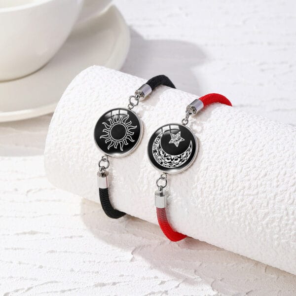 Durable stainless steel couple bracelet with romantic glow-in-dark sun moon design, perfect Valentine's Day gift for couples - B01