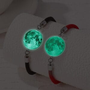 Glowing Sun Moon Couple Bracelet with Night Light - Valentine's Gift, Military-Grade Stainless Steel, Adjustable Love Knot for Wrists 5-9 inches - B02 Solar Lunar Pendant Jewelry
