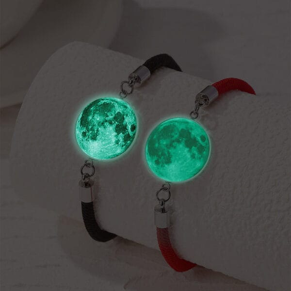Glowing Sun Moon Couple Bracelet with Night Light - Valentine's Gift, Military-Grade Stainless Steel, Adjustable Love Knot for Wrists 5-9 inches - B02 Solar Lunar Pendant Jewelry