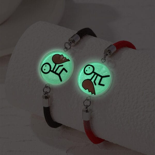 Glowing Sun Moon Couple Bracelet with Night Light - Adjustable Stainless Steel Rope Design - Romantic Valentine's Day Gift for Her/Him