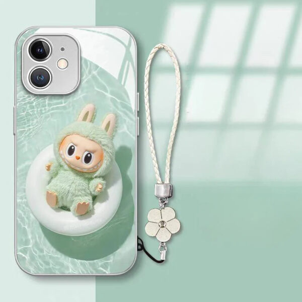 DT01 Labubu Designer Toy iPhone 16 Pro Max Case with Premium Glass Protection & Detachable Lanyard - Trendy Art Cover for Fashion Lovers